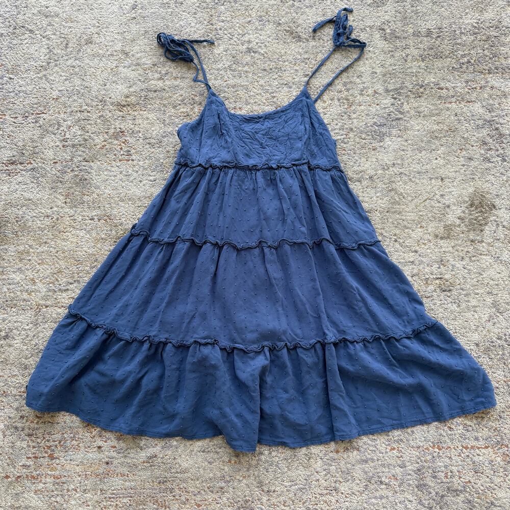 Dreimp Women's XS Blue Tiered Ruffle Sundress Spaghetti Strap Textured Preowned